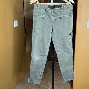 Joe’s Jeans Olive Green Moto Zipper Ankle Jeans Utility Skinny Size 32